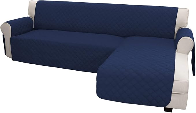 Easy-Going Reversible L-Shape Sectional Couch Cover, Large, Navy/Navy | Soft Sofa Slipcover For Dogs, Fits Left/Right Chaise Lounge Protector, Water Resistant Mat For Living Room