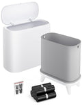 Small Bathroom Trash Can with Lid, Dog Proof Slim Press Top Garbage Can, White Plastic Narrow Waste Basket, for Bathroom Bedroom Office Raised Legs 4.8 Gal with 1 Roll 15 Trash Bags
