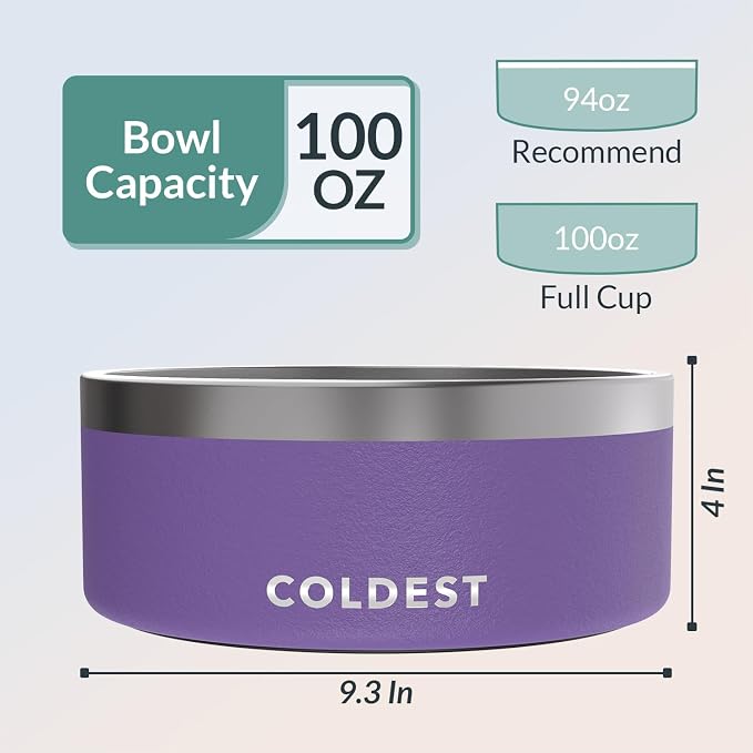 Coldest Dog Bowl - Anti Rust Metal, Non Slip, 3 Layers Insulated Stainless Steel Dog Bowls - Spill Proof & Heavy Duty - Water Bowl for Dogs, Cats & Pets, Dish Washer Safe (100 oz, Galaxy Purple)