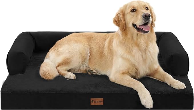 Orthopedic Washable Dog Bed for Large Dogs, 36x27in, Black | Orthopedic Foam Relieves Joint Pressure, Bolsters Supports Head And Neck, Washable Cover, Non-Slip Bottom