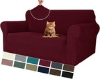 MAXIJIN Loveseat Cover Sofa Covers (55"-69"), 1-Piece Stretch Couch Covers for 2 Cushion Couch Love Seat Slipcover with Elastic Bottom for Kids,Dog (Loveseat, Diamond Pattern Wine Red)