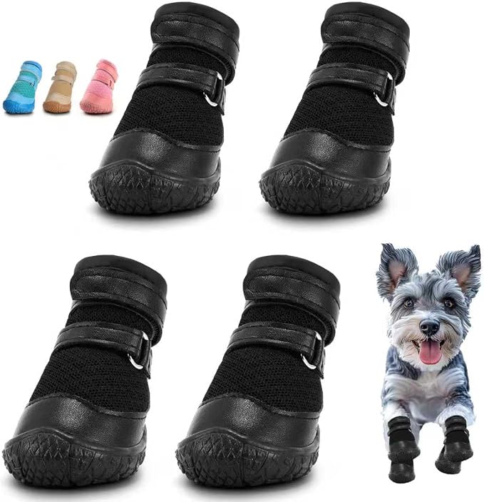 Dog Shoes for Small Dogs, Dog Boots & Paw Protectors for Hot Pavement Winter Snow Hiking, Anti-Slip Dog Booties for Hardwood Floor Black Size 2