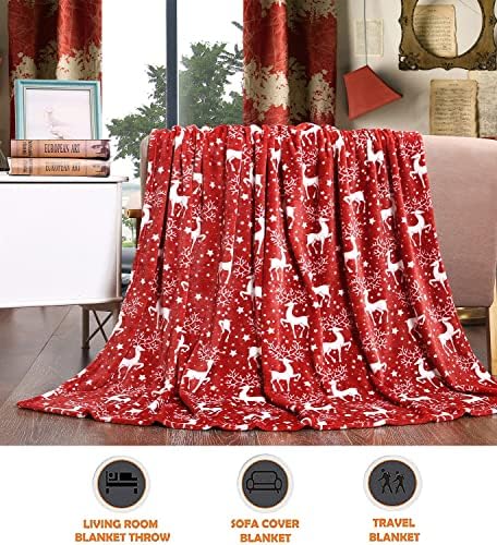 Elegant Comfort Luxury Velvet Super Soft Christmas Prints Fleece Blanket-Holiday Theme Home Décor Fuzzy Warm and Cozy Throws for Winter Bedding, Couch and Gift, 50 x 60 inch, Red Reindeer - Image 3