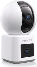 ARCCTV Dual Lens Indoor Security Camera, 2.5K HD Pet Camera via Phone App | 360° Dog Camera for Home Security, 2.4G/5G Dual Band WiFi, Motion Tracking, 24/7 Recording, 2-Way Audio, Baby Monitor