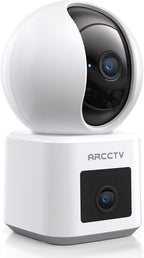 ARCCTV Dual Lens Indoor Security Camera, 2.5K HD Pet Camera via Phone App | 360° Dog Camera for Home Security, 2.4G/5G Dual Band WiFi, Motion Tracking, 24/7 Recording, 2-Way Audio, Baby Monitor