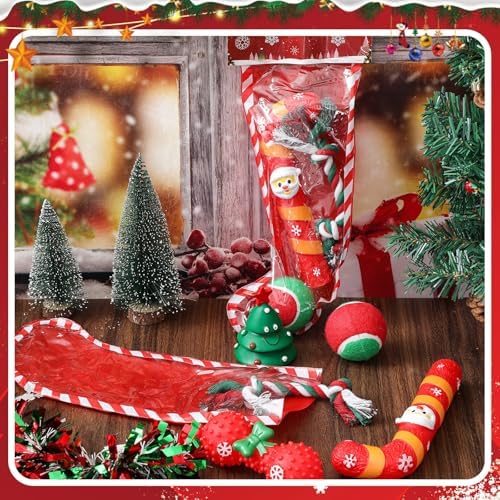 Shappy 2 Sets 8 Pcs Christmas Dog Stocking Toys with Squeaky Dog Toys, Santa Cane, Tennis Ball, Xmas Tree, Rope, Bone, Xmas Stocking Pet Set, Interactive Pet Gifts - Image 6