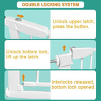 Fairy Baby 22.8"-25.5" Narrow Baby Gate for Small Stair Doorways No Drill | Pressure Mounted Small Pet Dog Gates, Easy Walk Thru Child Safety Gate, Adjustable Tension Metal Gate No Extensions, White