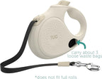 TUG Oval 360° Tangle-Free Retractable Dog Leash with Integrated Waste Bag Dispenser (Small, Cream)