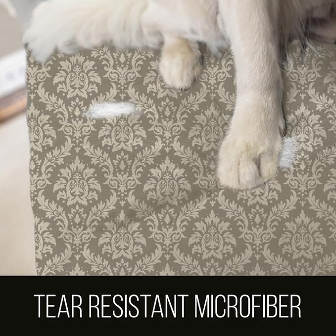 Sofa Shield® Couch Slip Covers for Dogs, Reversible Furniture Protector with Strap, Stain and Tear Resistant Cushion Cover, 78 inch Seat, Machine Washable Slipcover Pets, Cats, Damask Latte Ivory