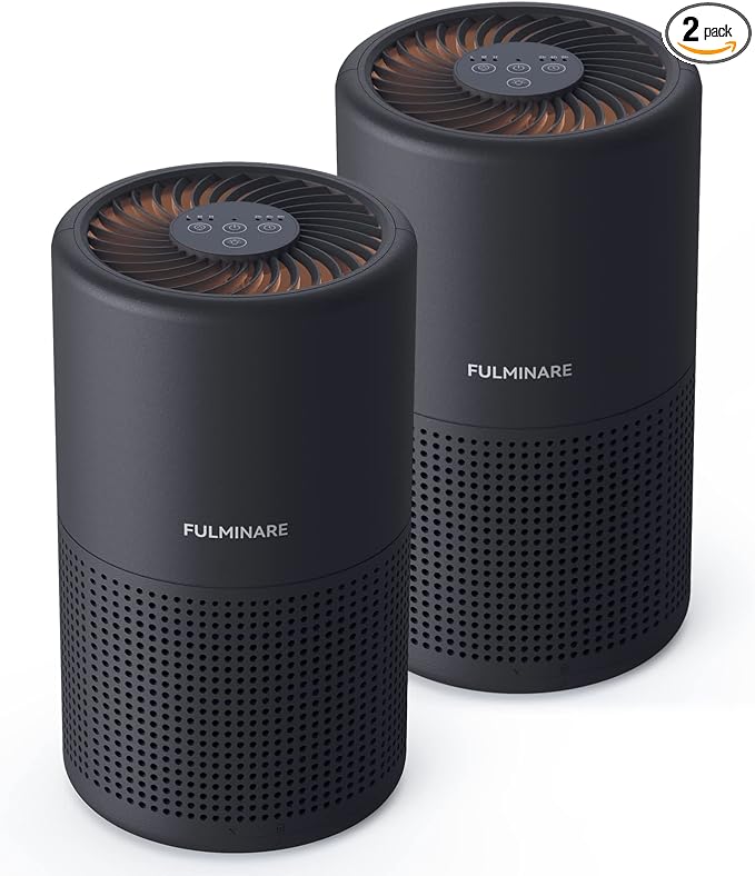 Air Purifiers for Bedroom, FULMINARE H13 True HEPA Filter (Black 2 Pack) | Remove Pet Hair, Smoke, Odors，Quiet Air Cleaner With Night Light, Portable Small Air Purifier for Home, Office, Living Room