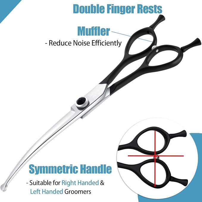 Round Dog Grooming Scissors - Downward Curved Dog Shears for Trimming Face and Paws, Safety Round Tip Shears for Pet Cats, Professional Pet Grooming Scissors Black 6.5"