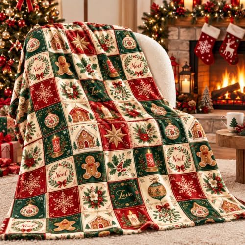FuWeave Christmas Patchwork Gingerbread Man Throw Blanket, 50'' x 60'' by FuWeave