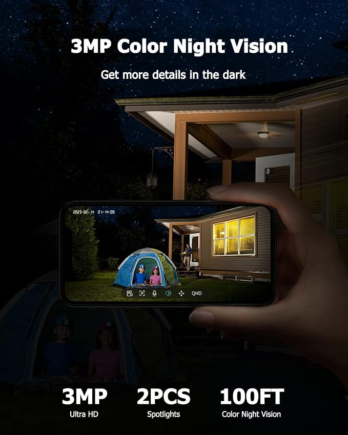 2K Solar Security Cameras Wireless Outdoor, 360° Pan Tilt, 2Pack | Color Night Vision, PIR Sensor, AI Motion Detection, 2-Way Audio, IP66 Waterproof, Wifi6, Work with Alexa & Google Assistant
