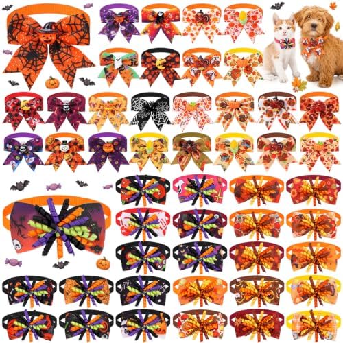 Huhumy 50 Pcs Halloween Dog Bow Ties Thanksgiving Dog Collars Bulk by Huhumy