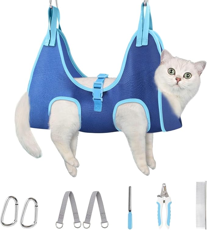Supet Cat Grooming Hammock, Dog Hanging Harness for Nail Trimming Doorframe, Pet Holder Restraint for Clipping Nails, Pet Hoist Sling for Cutting Nails, Ear & Eye Cleaning, Medicine at Home (2XS)