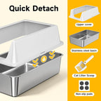XL Stainless Steel Litter Box with High Sides for Large Cats | Extra Large Tall Wall Open Top Deep Metal Pan, Anti-Leak Non-Stick Odor Control