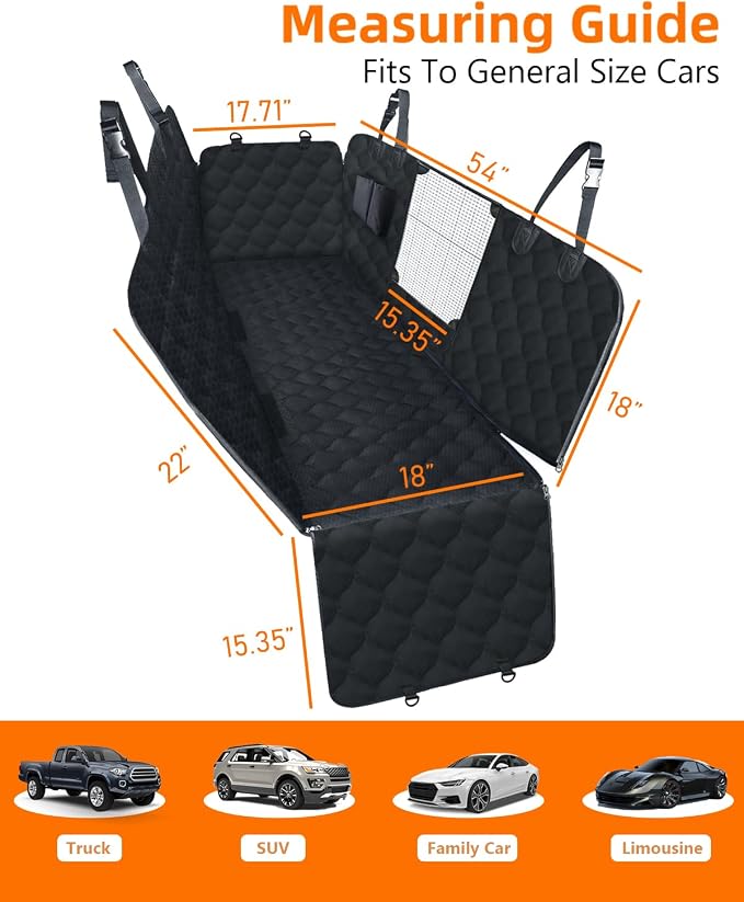 PETICON Dog Car Seat Cover for Back Seat, Waterproof Dog Hammock for Pets | Zippered Design Allows Passenger Seat Access, Mesh Window for Pet View, 600D Oxford, Prevents Scratches, Hair, Mud, and Dirt