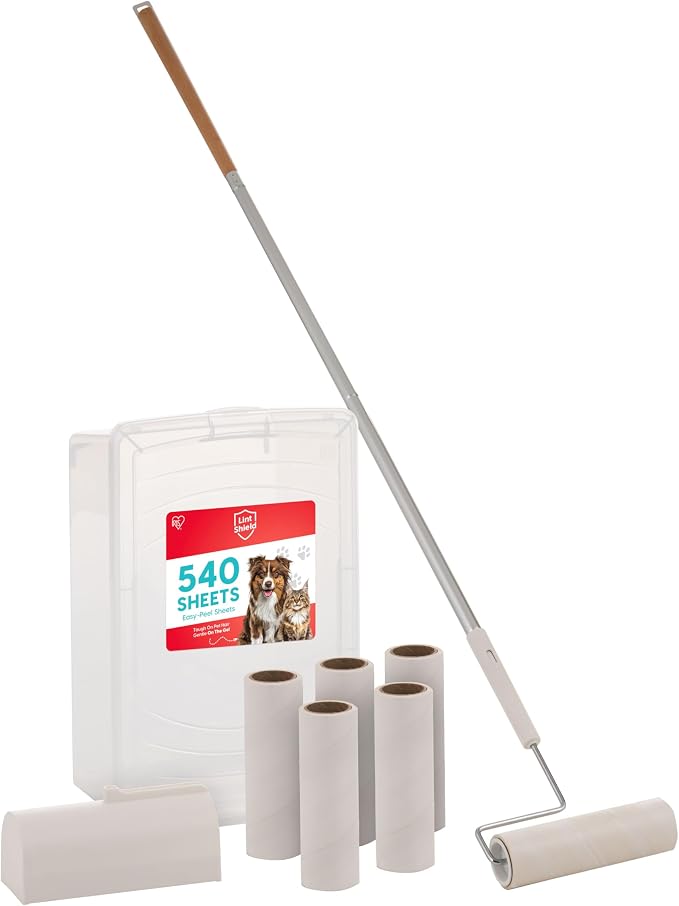 IRIS USA Large Lint Roller with Extension Pole, Storage Box, Refills | Comes With Lint Roller Cover, Extra Refills*6: 90 Sheets/Roll- 540 Sheets Total, Easy Tear Design, Pet Hair Remover
