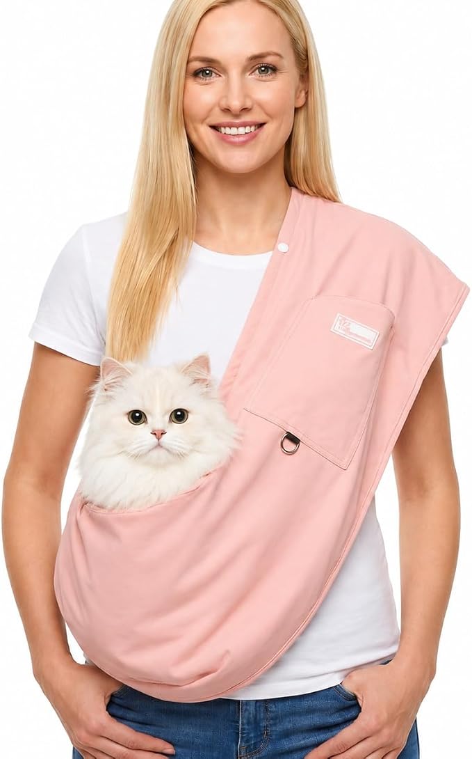 Ice Silk Dog Sling Carrier, Adjustable Safety Strap | Breathable & lightweight, fits pets up to 10 lbs,Secure buckle closure, hands-free design,Great for daily walks & travel,Pink