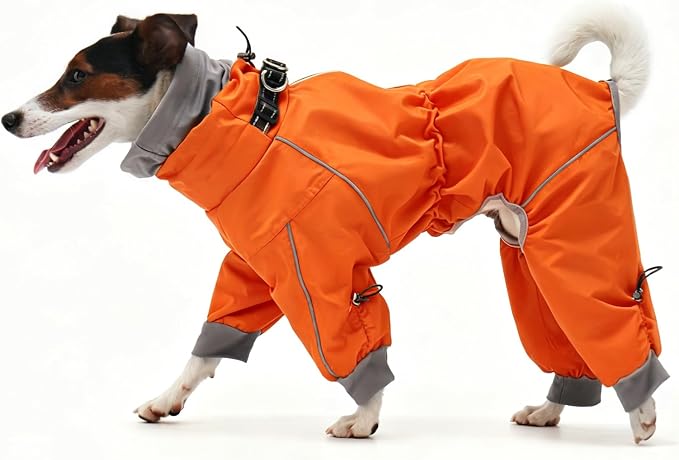 Lelepet Waterproof Dog Raincoat, Hooded Dog Rain Jacket, Full Body Coverage | Adjustable Full-Body Dog Rain Coat, Built-in Collar and D-ring, Snowproof & Windproof Rain Jacket, Reflective Stripe