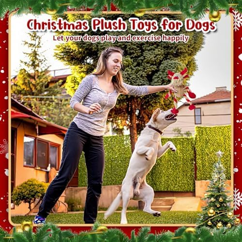 Christmas Dog Toys Tough Chew Toys for Large Dogs, Stuffed Reindeer Dog Toy with 5 Squeakers & Crinkle Paper, Squeaky Interactive Plush Toy to Keep Them Busy, Dog Gifts for Small Medium Large Dogs - Image 4