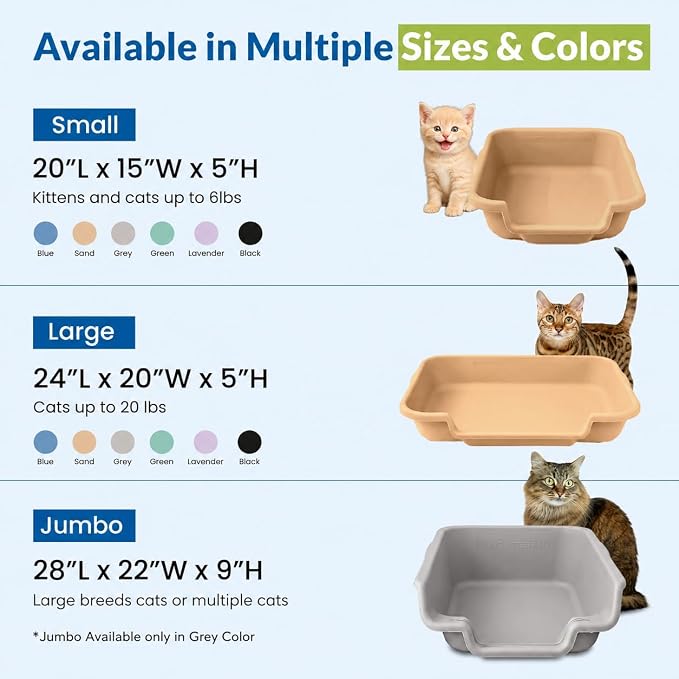 KittyGohere Senior Cat Litter Box Small with Scoop, Beach Sand | Open Top Low Entrance Kitty Litter Box With With Long-handle Jumbo Scoop, Lightweight & Durable Litters Box, Made in USA