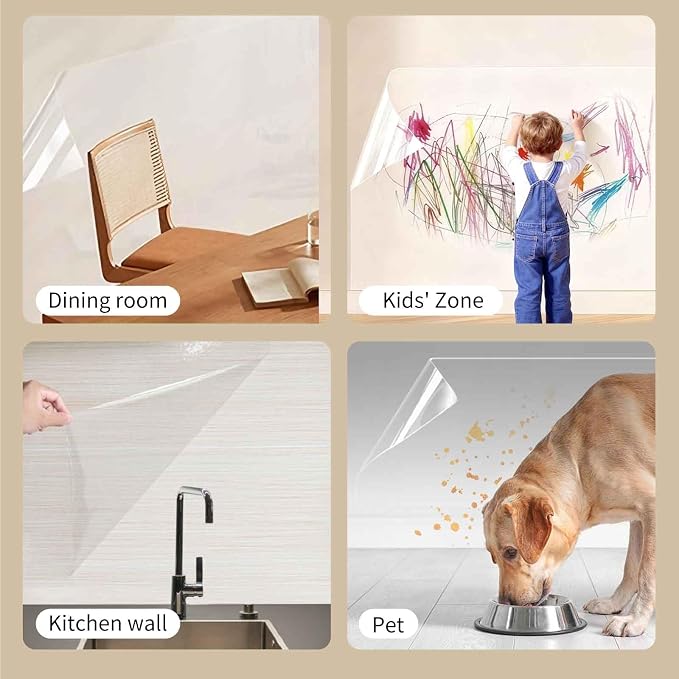 Clear Electrostatic Wall Protector, Static Protective Film, Adhesive-Free, No Residue Protection for Behind Trash Cans, Against Dog Scratches, Furniture, Doors, Splashes and Stains (15.78in*9.84ft)