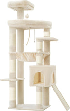 Heybly 64.2" Heavy-Duty Cat Tree for Large Cats with Wide Base HCT027M | Indoor Cat Tower with Scratching Posts & Board, Cat Furniture with Big Platforms, Extra-Large Hammock, Beige