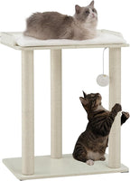 FourFurPets 26.7in Large Cat Tree Tower Condo, Cat Scratch Posts for Indoor Cats, Big Plate, Three 23.6in Full Sisal Scratching Posts, White