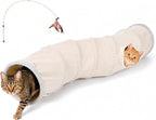 Ownpets S-Shape Cat Tunnel Toy 48"L x 10"D, for Cats, Puppies & Small Pets | Collapsible for storage, tear-resistant oxford fabric, connects to other tunnel, with peek hole, feather wand, indoor/outdoor