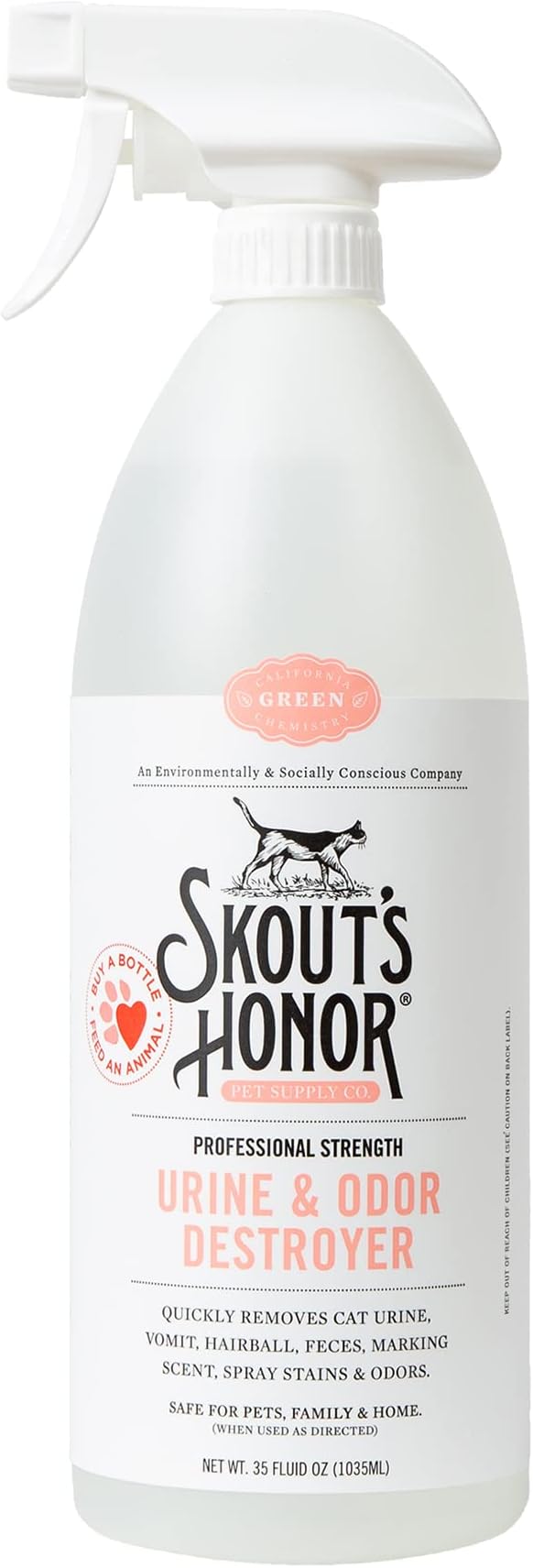 SKOUT'S HONOR Cat Urine and Odor Destroyer, 35 oz | Professional-Strength Cat Urine Odor Eliminator for Indoors, Carpets and Upholstery, Plant-Powered