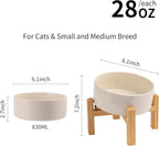 Elevated/Raised 15°Tilted Anti Slip Ceramic Dog Bowl for Small/Medium Breeds,Slanted Bulldog Big Face Pet Food Water Feeding Dish with Stand for Cats and Dogs (3.6 Cups/28 OZ) Beige