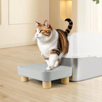 Litter Box Step, Cat Litter Ramp Catcher with Wooden Base, Grey | Cat Step with Filter Function, Anti-Tracking Litter Box Step Stool, Ideal for Kitten & Elderly Cats, Easy to Clean