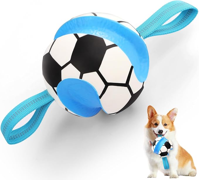 Dog Toys Balls, Interactive Dog Soccer Ball with Pull Straps, Bouncing Water Toy, Durable Training Toy for Small Medium Pets, Puppy Toy for Indoor Outdoor Play