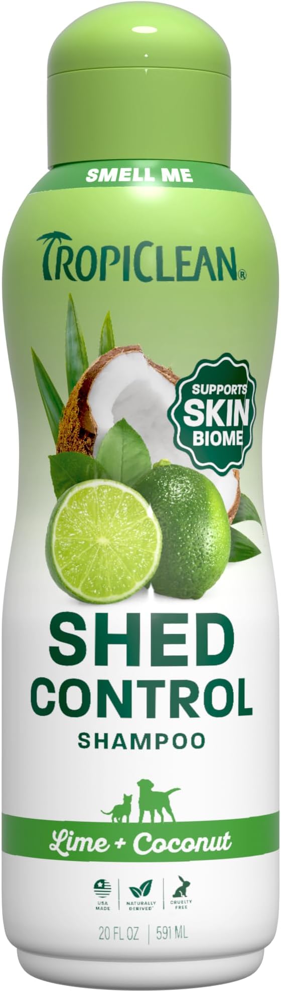 TropiClean Deshedding Dog Shampoo, Fast-Acting Shedding Control & Coat Softener, Puppy Safe, Made in USA, Lime & Coconut Scent, Cat Friendly, 20oz. | Fast-Acting Shedding Control | Coat Softener | Lime & Coconut Scent | Puppy & Cat Safe | Made in USA