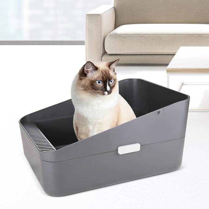 Sfozstra Small Cat Litter Box: Leak Resistant Durable Removable Tray | Cats Under 8 lbs / Anti Tracking Pedal / Easy Cleaning / Space Saving / Indoor Apartment Use
