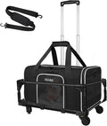 Petskd Small Pet Carrier 18"x13"x9.5" with Wheels Airline Approved, Black | for Southwest Airlines, Lockable Safety Zippers and Anti-Scratch Mesh, Pets Under 10 lbs