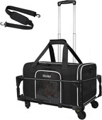 Petskd Small Pet Carrier 18"x13"x9.5" with Wheels Airline Approved, Black | for Southwest Airlines, Lockable Safety Zippers and Anti-Scratch Mesh, Pets Under 10 lbs
