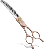Professional Curved Chunker Dog Grooming Scissors 7.0'' Rose Gold Thinning Shears Extremely Sharp Blades 440C Stainless Steel Thinning Shears Durable Smooth Fine Cut for Dogs and Cats.