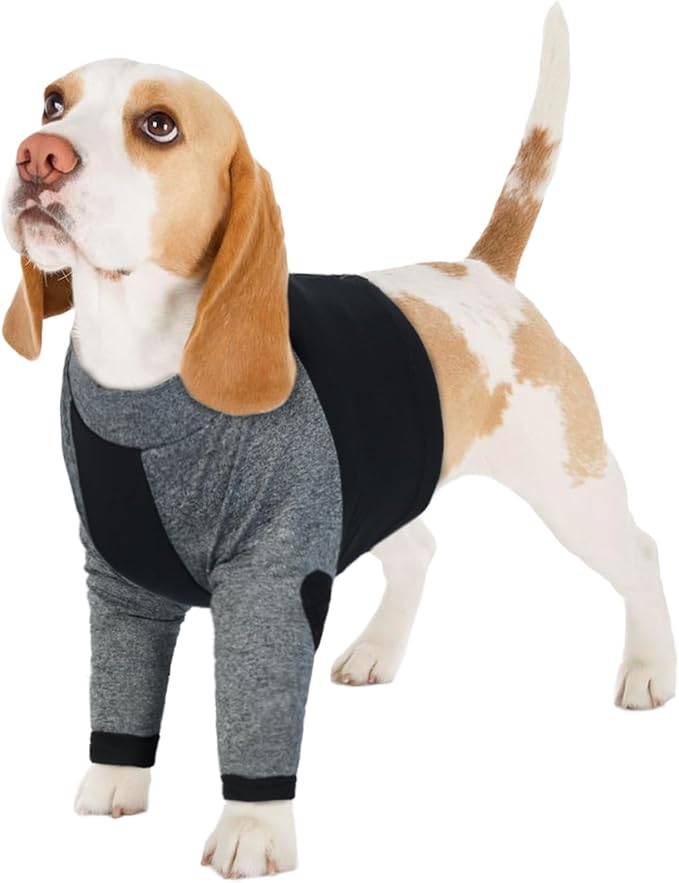 Lelepet Dog Recovery Suit for Front Legs Dog Sleeve to Stop Licking Black L | Elbow Protector for Leg Injuries Shoulder Wounds After Surgery Male Female,Zippered Long-Sleeved Shirt Cone Alternative S-3XL