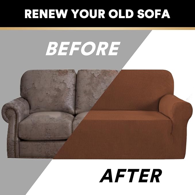 Stretch Chair Cover Chair Slipcovers with Arms 1-Piece Chair Sofa Slipcovers or Living Room Non Slip Armchair Cover Furniture Protector Dogs Pet Friendly(Armchair, Caramel)