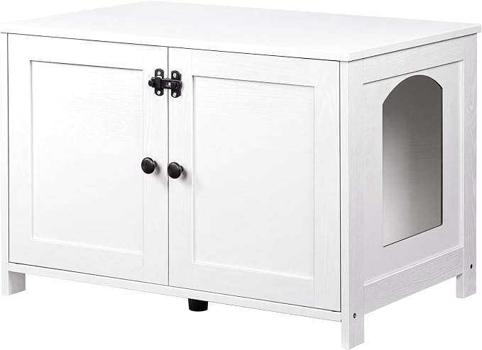 HOOBRO Litter Box Enclosure, Cat Litter Box Furniture with Removable Divider, Large Hidden Litter Box Furniture, Wooden Cat House, End Side Table, 31" L x 17.5" W x 19.7" H, White WT03MW01G2