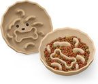 Slow Feeder Dog Bowls Made of Premium Food-Grade Silicone | Anti-Choking & Slow Eating for Improved Digestion, Non-Slip, Soft & Durable, Quiet Dog Bowl, Cute (Brown, Doggy)