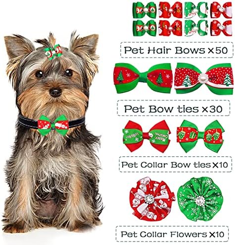PET SHOW 100pcs/Pack Christmas Small Dog Hair Bows + Dog Bowties + Puppies Collar Flowers Attachment Grooming Set for Holiday Parties Costumes Accessores - Image 2