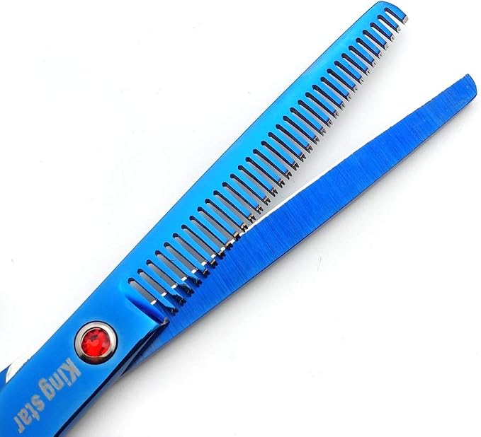 7.0in Titanium Professional Pet Grooming Scissors Set,Straight & Thinning & Curved Scissors 3pcs Set for Dog Grooming,A350 (Blue)