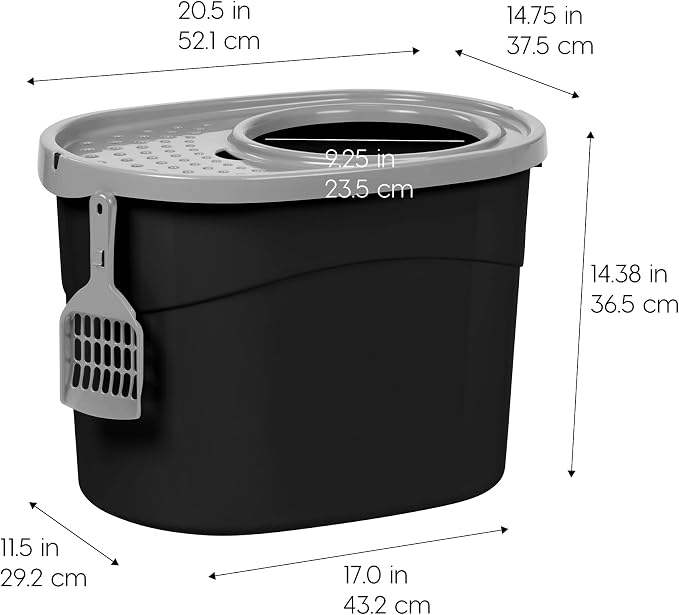 IRIS USA Large Top Entry Cat Litter Box, Hooded Privacy, Black/Gray | Multi-Cat Households, Protected Interior, Enclosed Top Access, Dog Proof Pan, Reduced Tracking, Odor Trapping
