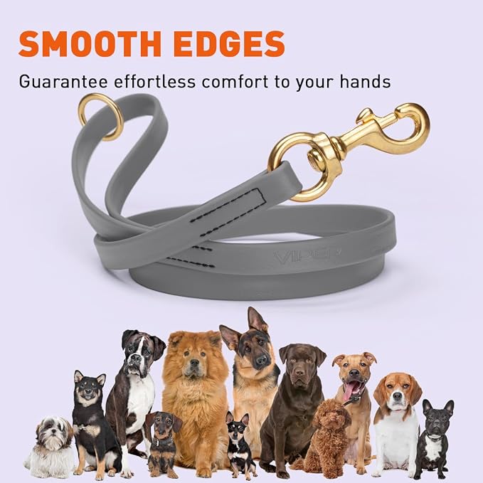 Viper Biothane K9 Working Dog Leash Waterproof Lead for Tracking Training Schutzhund Odor-Proof Long Line with Solid Brass Snap for Puppy Medium and Large Dogs 4ft, Battleship Gray