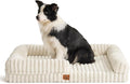 ChiXnuggle Faux Fur Orthopedic Dog Bolster Bed, Waterproof Washable Cover | rectangular dog sofa couch,egg crate foam,non-slip bottom,for extra large dogs,cream,41*30*7