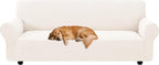XINEAGE Stretch 4 Seater Slipcover, Non-Slip Pet Couch Cover,Beige White | Washable Furniture Protector, Elastic Bottom, Dogs & Cats Friendly, Scratch-resistant, Fast Setup, High Elasticity