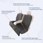 4Knines Dog Hammock – Rear Seat Cover for 60/40 Split Bench w/Armrest (Black, Regular)